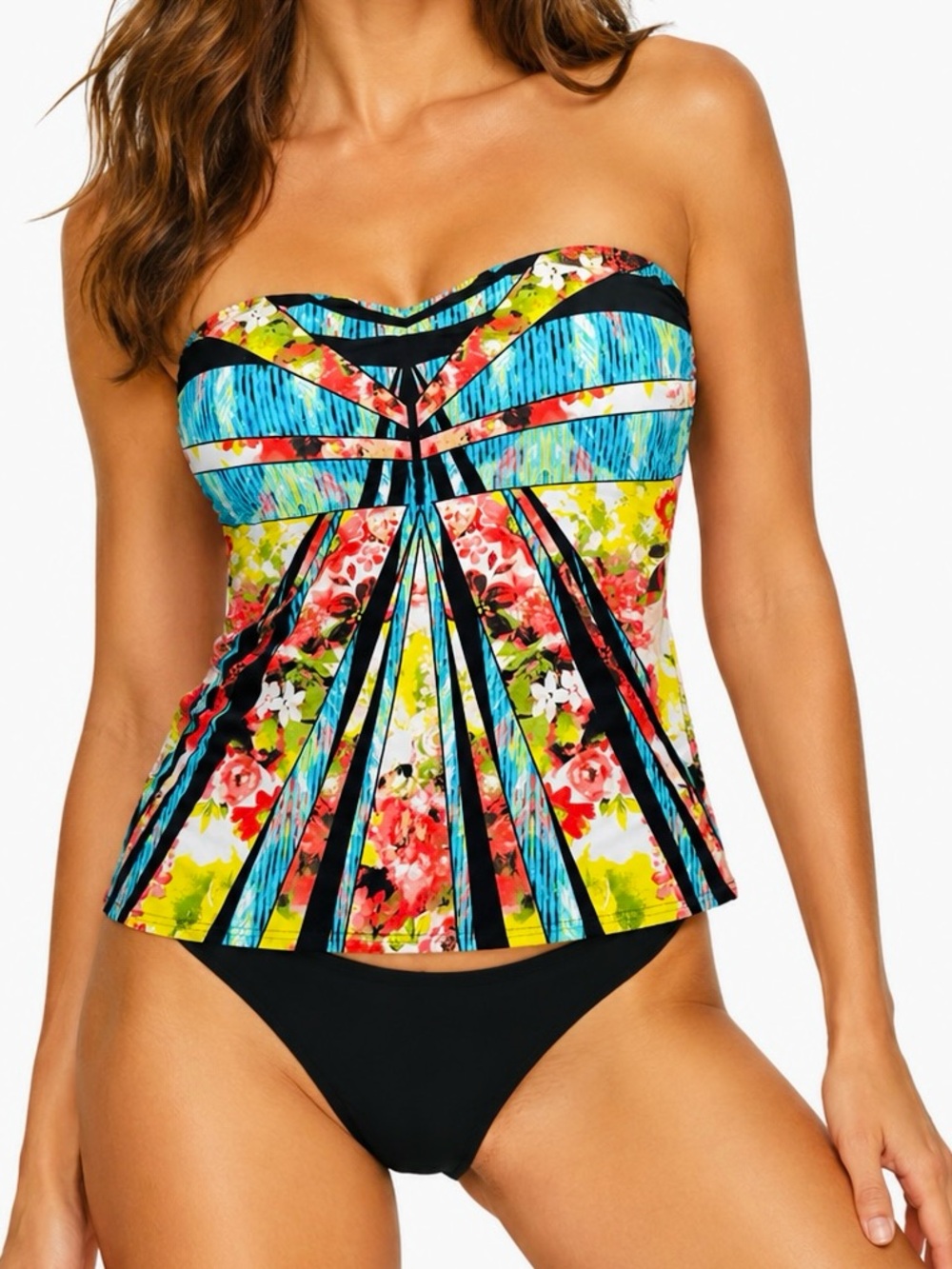 IVANKA TRUMP Strapless Geometric Multicolor Floral Tankini Top